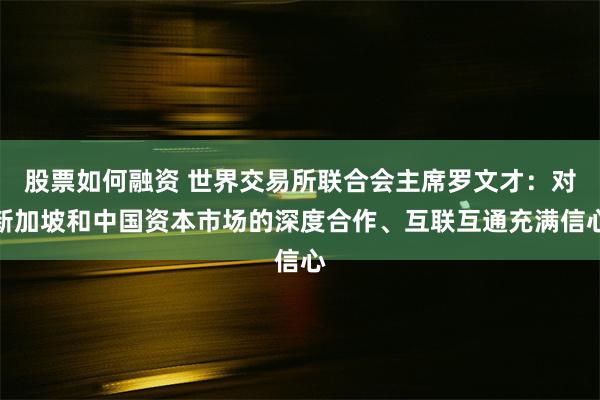 股票如何融资 世界交易所联合会主席罗文才：对新加坡和中国资本市场的深度合作、互联互通充满信心