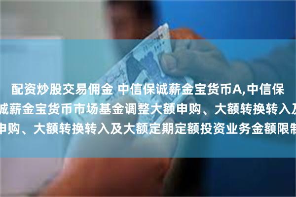 配资炒股交易佣金 中信保诚薪金宝货币A,中信保诚薪金宝货币E: 中信保诚薪金宝货币市场基金调整大额申购、大额转换转入及大额定期定额投资业务金额限制的公告