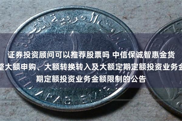 证券投资顾问可以推荐股票吗 中信保诚智惠金货币市场基金调整大额申购、大额转换转入及大额定期定额投资业务金额限制的公告