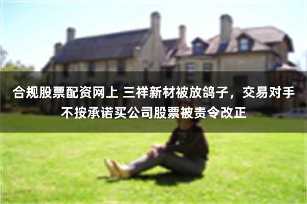 合规股票配资网上 三祥新材被放鸽子，交易对手不按承诺买公司股票被责令改正